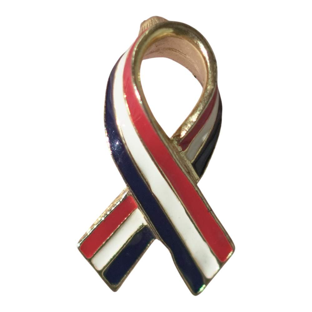 Vintage 1991 USA Flag Ribbon Lapel Pin Red White Blue Gold Tone 1"